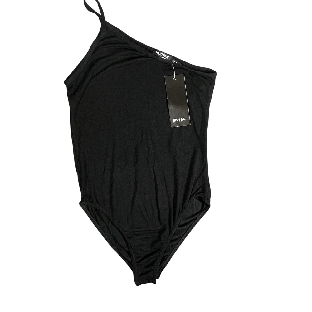 NWT‎ One Shoulder Asymmetrical Black Bodysuit Size Small Stretch Clubwear Fit